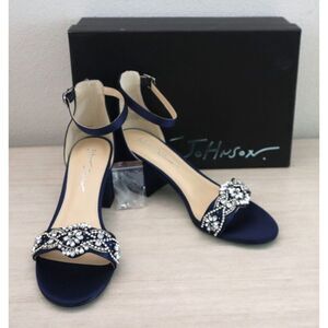 Blue x Betsey Johnson Women Sz 9M Navy Blue Embellished Mel Heeled Sandals